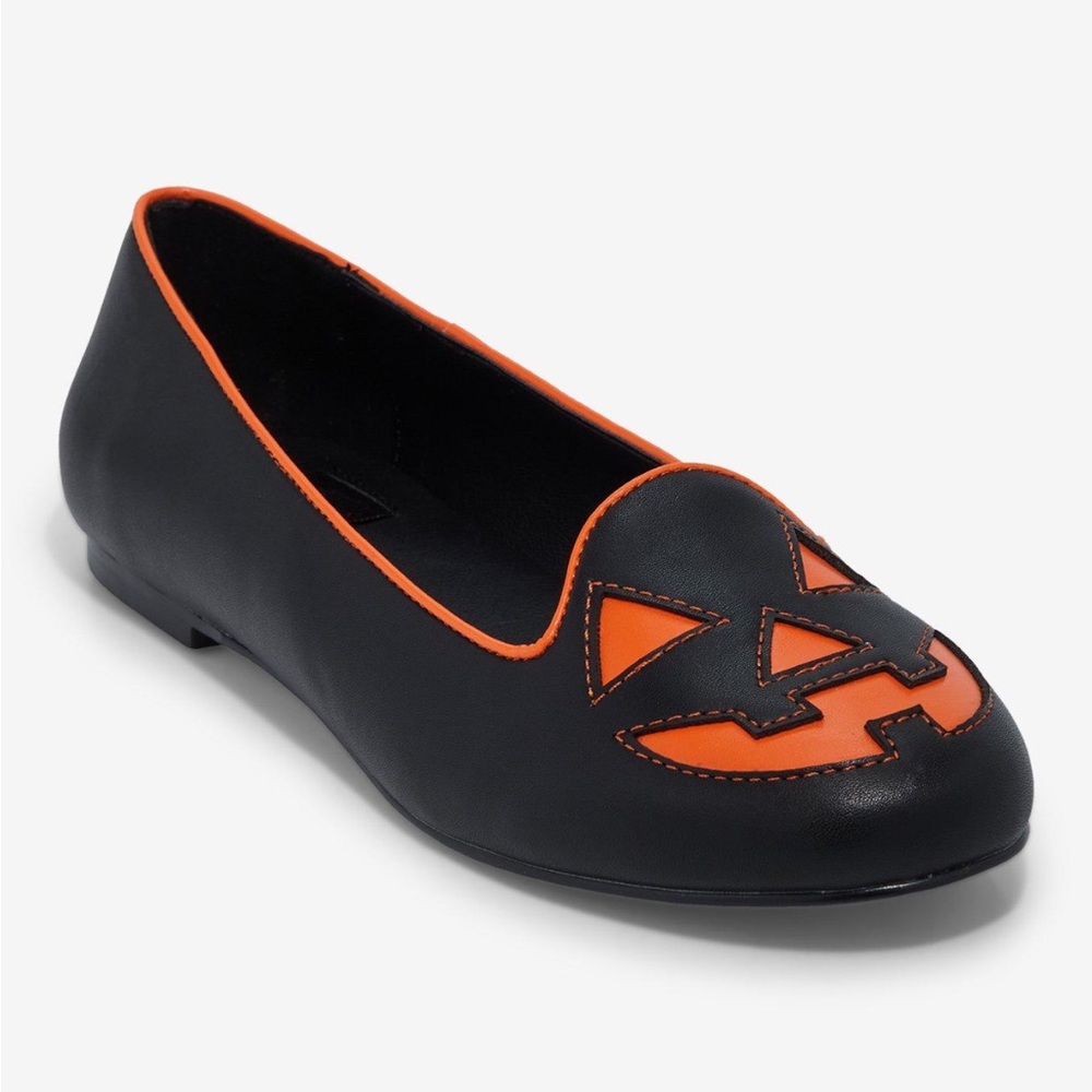 Strange Cvlt Black & Orange Jack O Lantern Face Flats Hot Topic Halloween